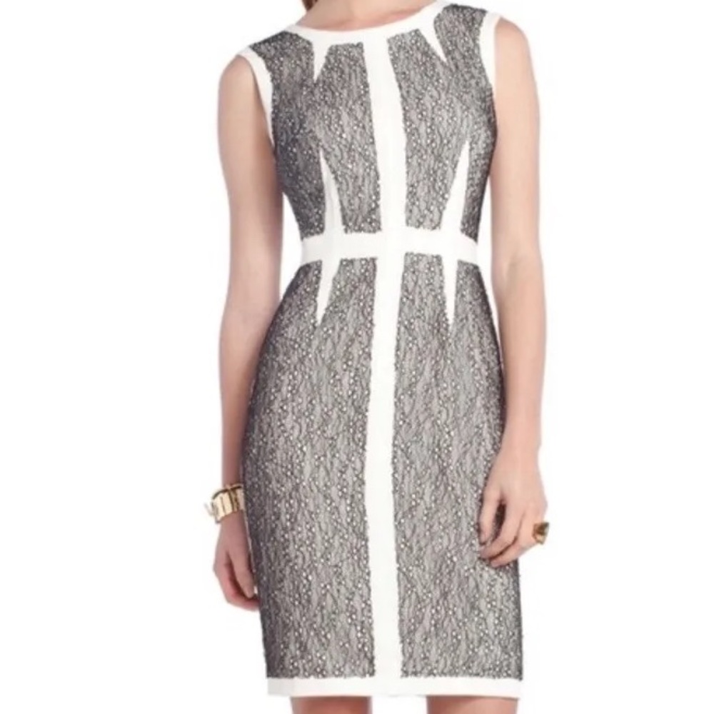 BCBG White Dress with Black Lace